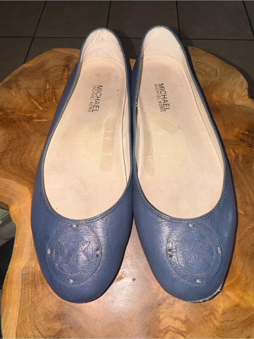 Michael Kors Navy Leather Logo Ballet Flats